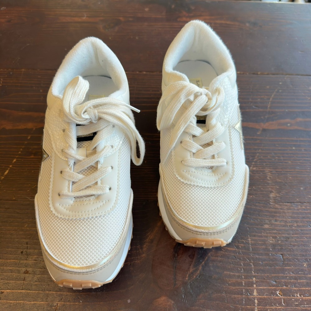 Vintage Havana Gadol Sneakers Womens 7 Cream Gold Star Platform Mesh Lace Up - Picture 3 of 11